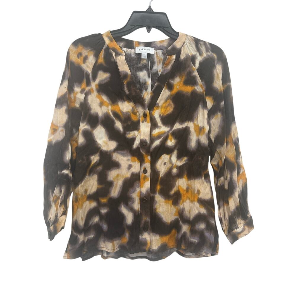 Evereve Women's Annika Tie-Dye Split Neck Blouse in Brown/Gold Size XS